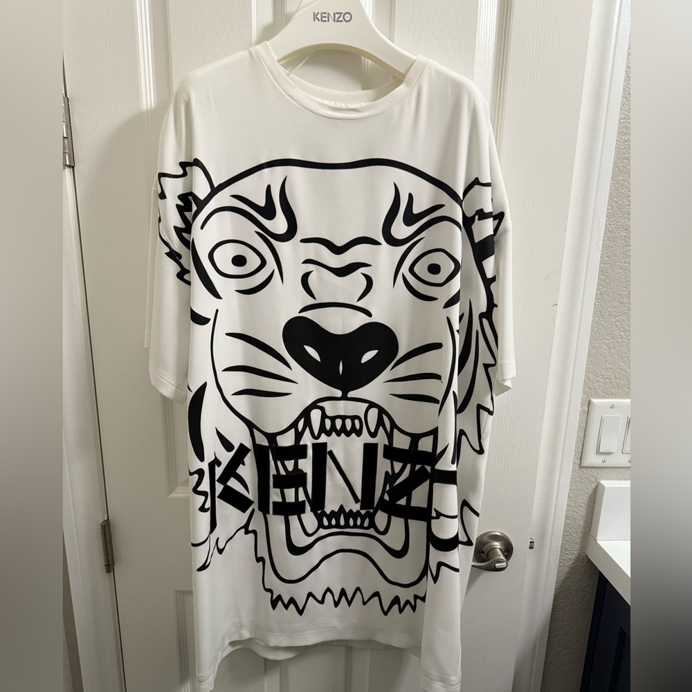 Kenzo Ivory and Black Crewneck T-Shirt Dress